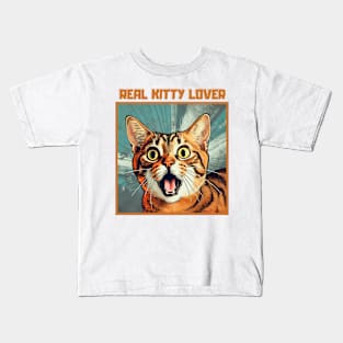 Real Kitty Lover Cute Cat Cartoon Cat Lover Kids T-Shirt